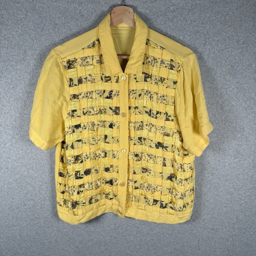 Vintage button up shirt womens medium woven 90s basketweave